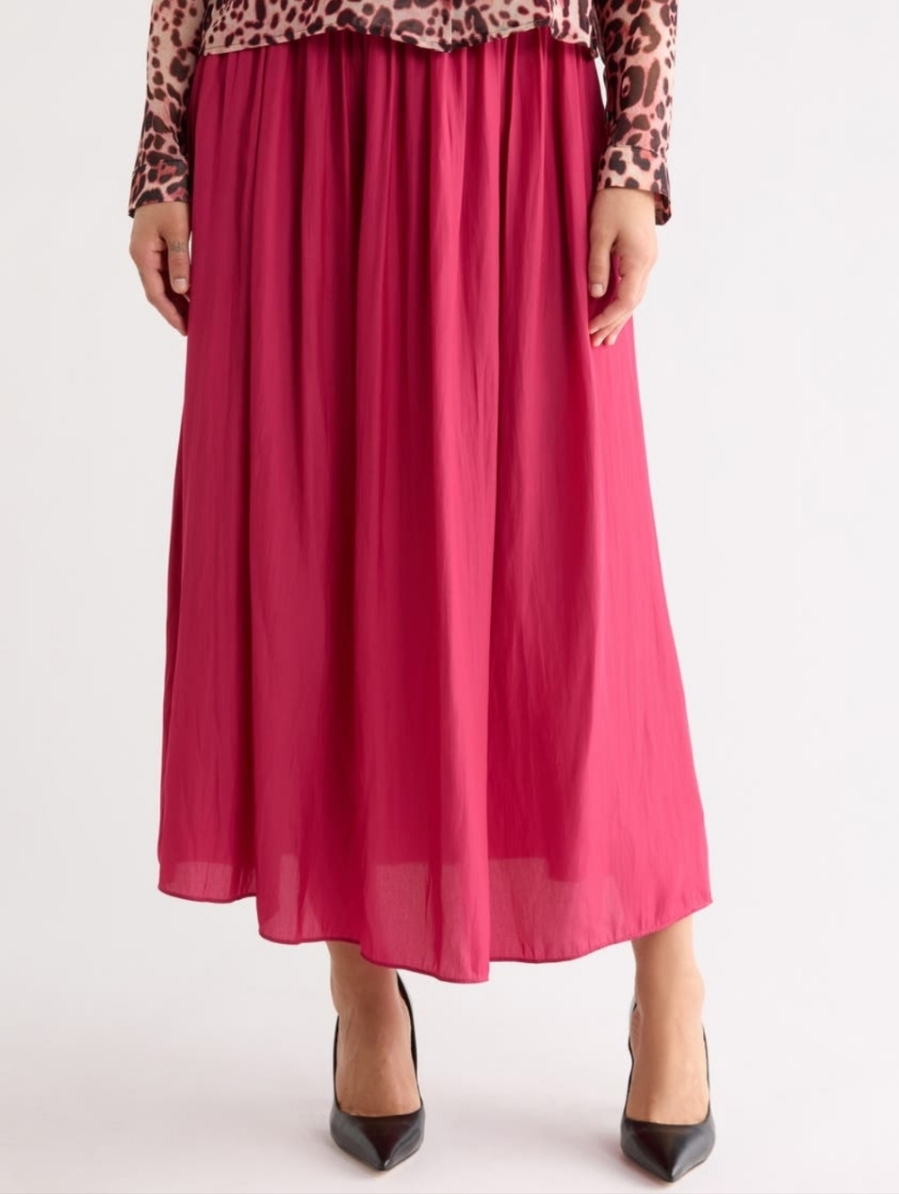 NWT - T Tahari Dark Pink High-Waisted Pull-On Everyday Maxi Skirt - Size L - Picture 1 of 9